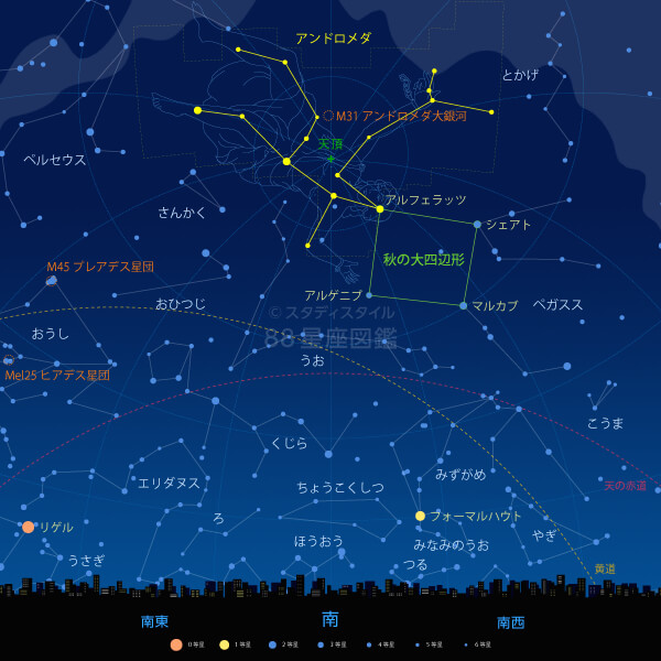 アンドロメダ座の見つけ方（東京の星空）