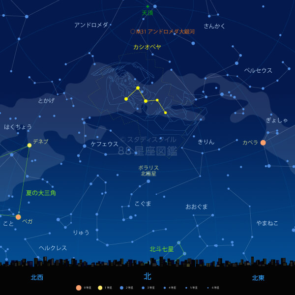 カシオペヤ座の見つけ方（東京の星空）