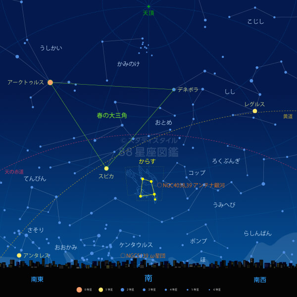 からす座の見つけ方(東京の星空)