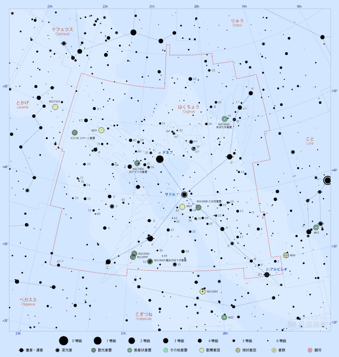 はくちょう座の星図
