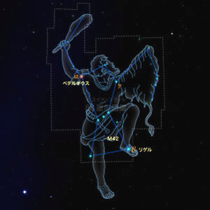 オリオン座イラスト（20時正中時の星空）