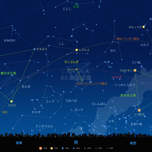 ろくぶんぎ座の見つけ方（東京の星空）
