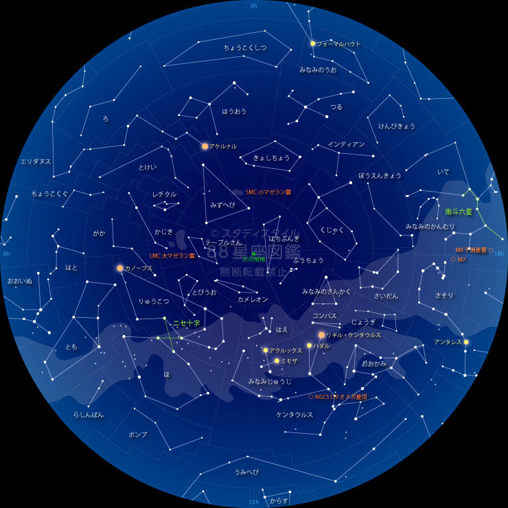 べグバル星図　北天、赤道、南天　スケール付き